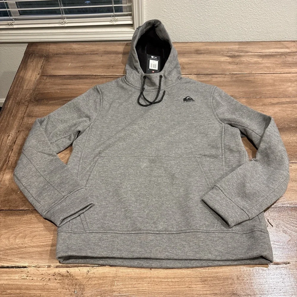 Quiksilver DryFlight Bonded‎ Fleece Hoodie Men's Small Heather Gray Pockets New